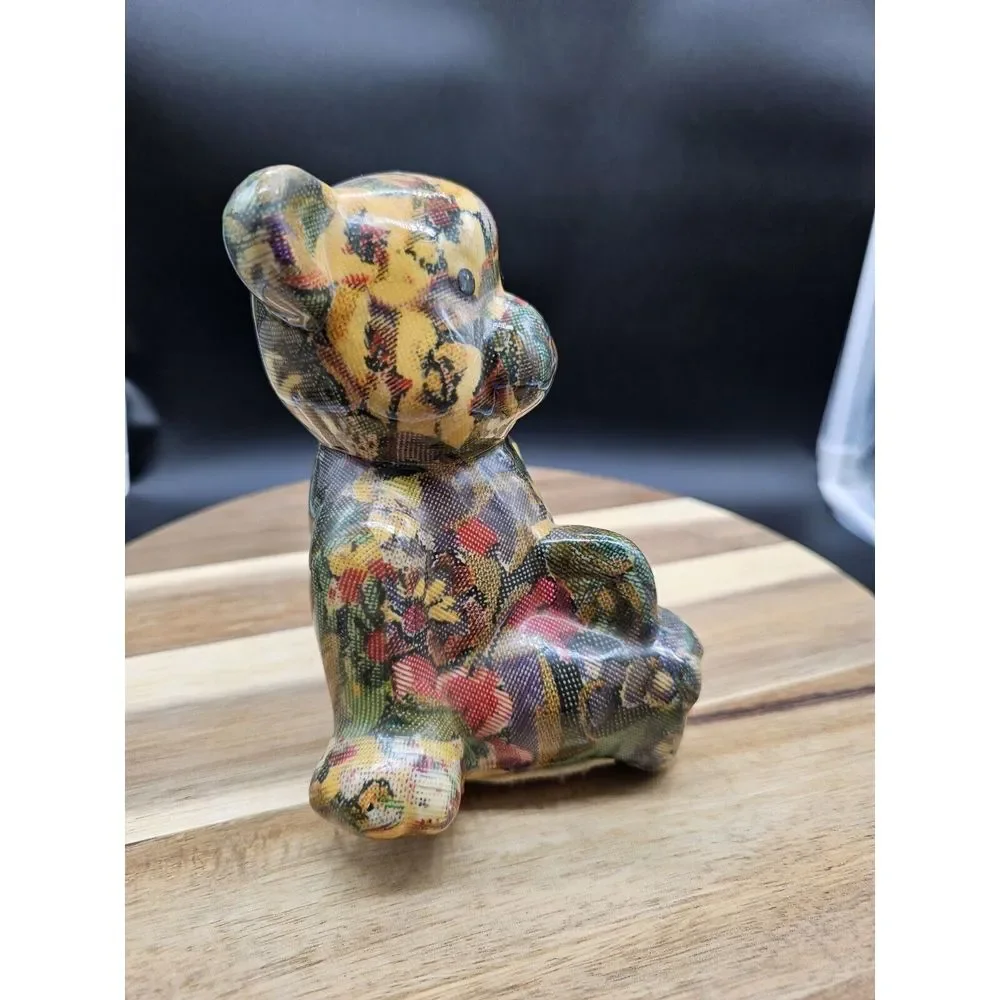 Vintage Decoupage Teddy Bear Figurine Floral Cottage‎ Core